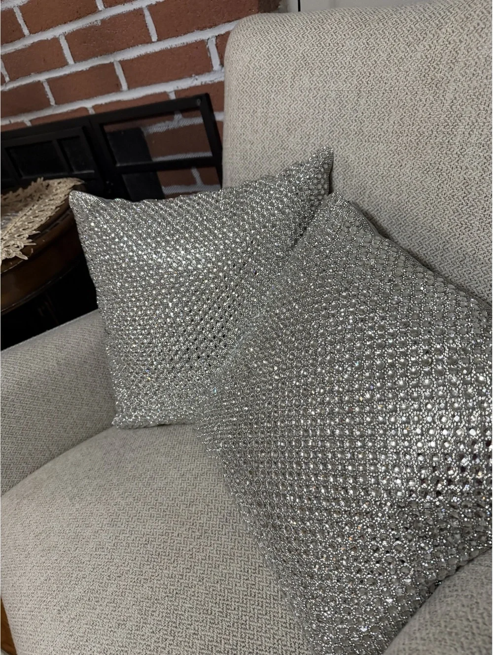 Silver Rhinestone Mesh Throw Pillow Covers Set of 2 Fits 18x18 or 20x20 Glam